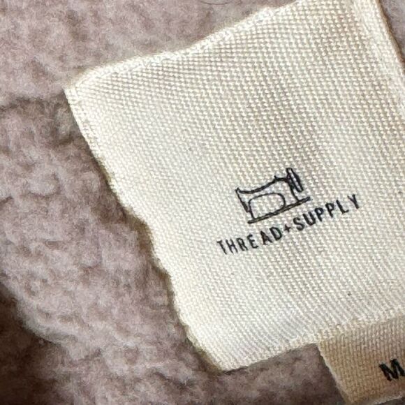 Thread & Supply Faux Sherpa Teddy Jacket 1/4 Zip Mauve Plaid M - Picture 4 of 13